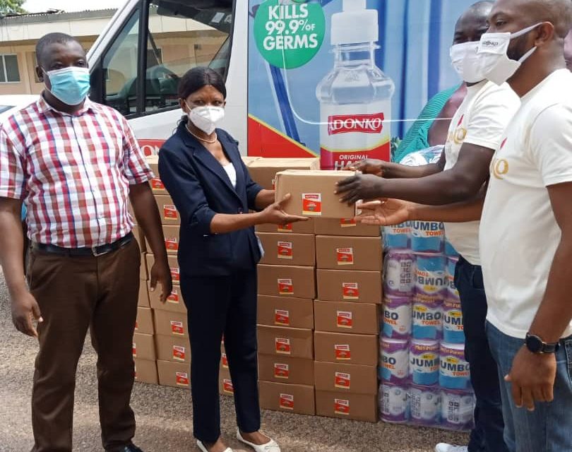 ADONKO BITTERS DONATES DOZENS OF SANITIZERS, FACE MASK ETC TO TTH TOWARDS THE FIGHT OF COVID-19