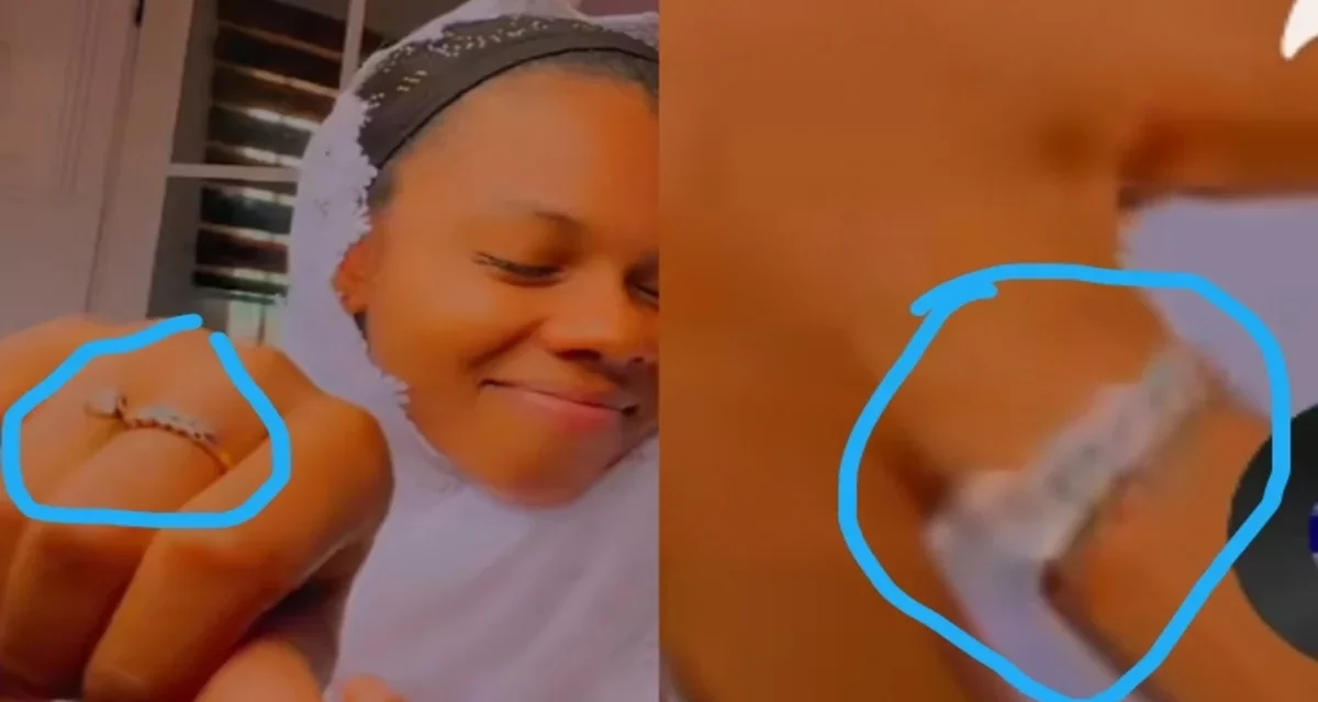 Video: Fancy Gadam Wife Flaunts Her Diamond Engagement Ring Online As She Sent Out A Message To Girls After Her Husband.