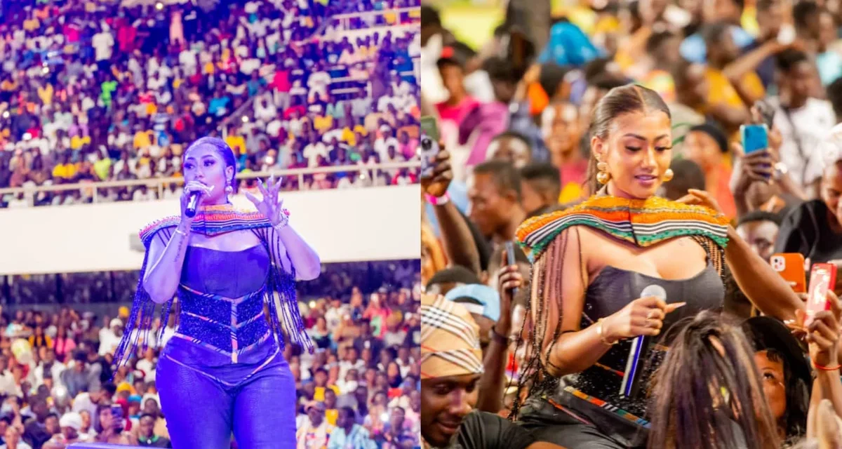 [Watch] Hajia4Reall causes a stir on stage as she jiggles her goodies during her performance at Fancy’s 10th anniversary