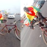 BOLD RIDE FOR A NEW DAWN: unemployed graduate rides from Tamale to Accra in honor of Mahama’s victory.