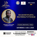 Manasseh Azure Awuni, is set to be honoured with the “Most Influential Media Personality of the Decade” award at the upcoming Northern Excellence Awards.